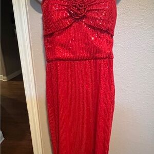 David's Bridal Red Sequin Prom Dress